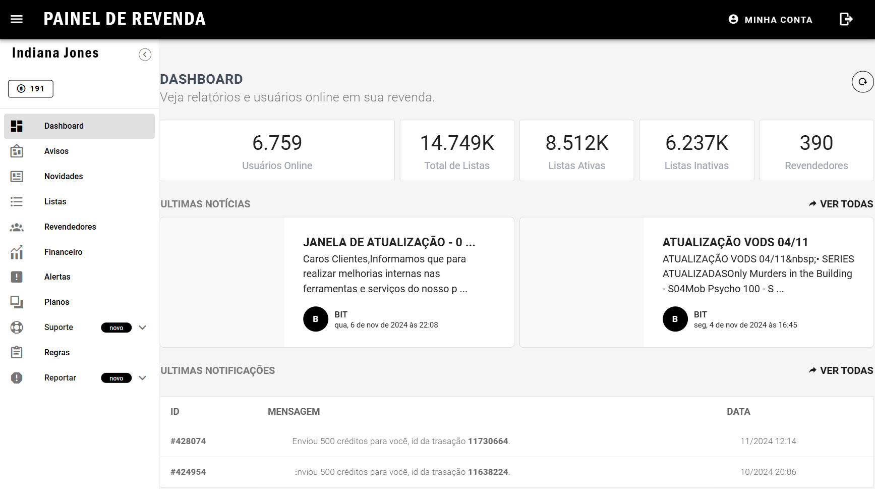 Painel de revenda de IPTV